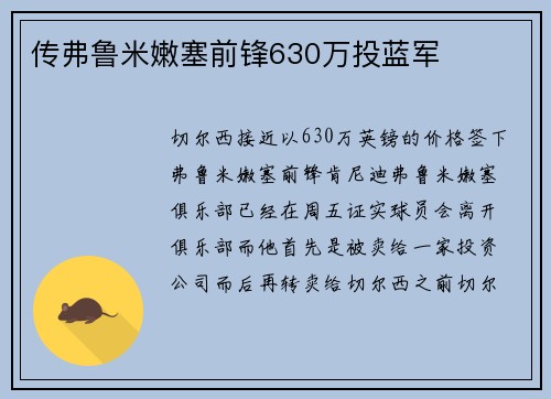 传弗鲁米嫩塞前锋630万投蓝军