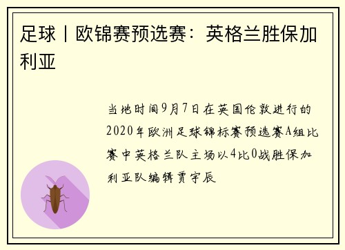 足球丨欧锦赛预选赛：英格兰胜保加利亚