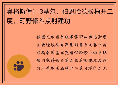 奥格斯堡1-3基尔，伯恩哈德松梅开二度，町野修斗点射建功
