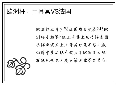 欧洲杯：土耳其VS法国